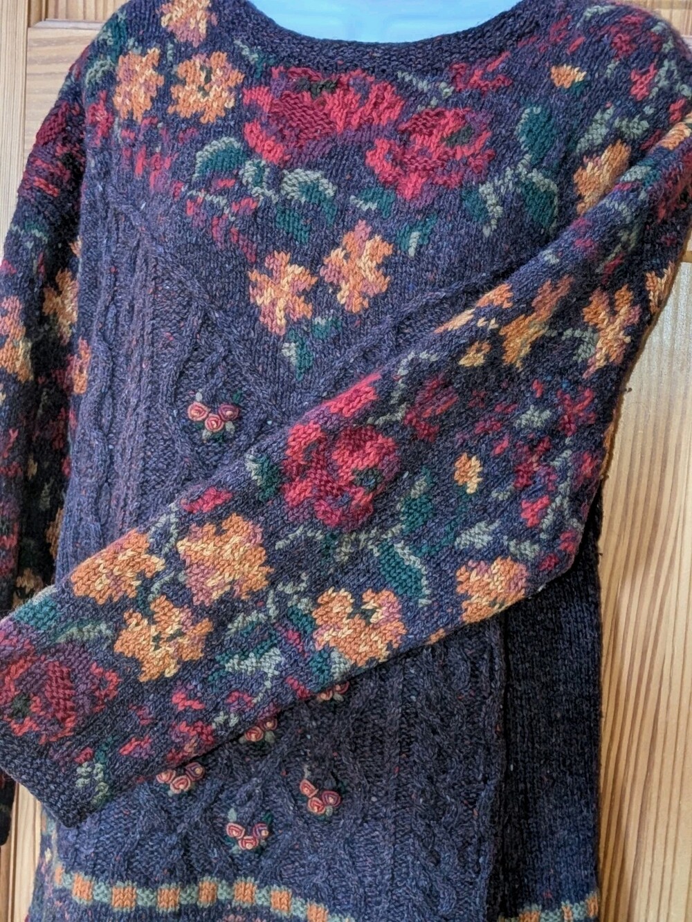 VTG 90s Laura Ashley Wool Tunic Sweater Womens S Floral Cottagecore Cable Knit - Picture 13 of 16